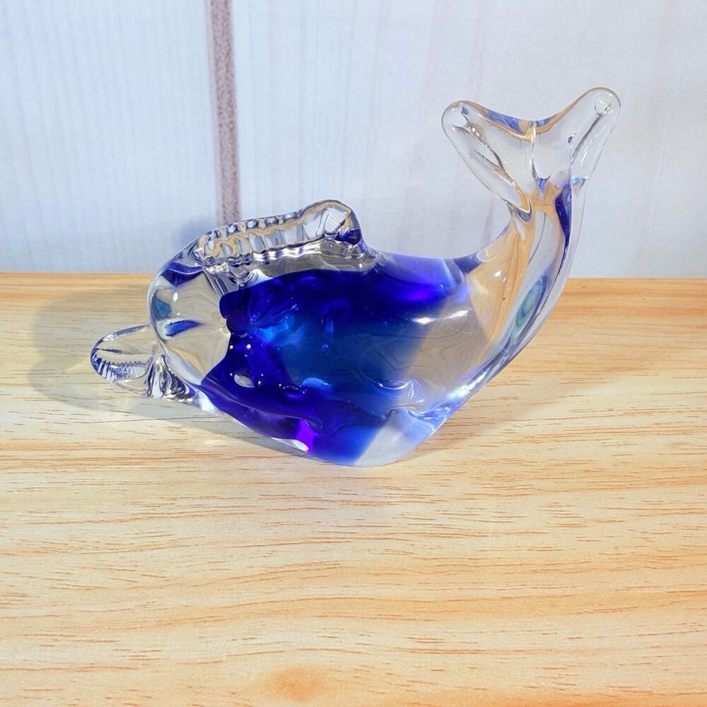 Vintage Blue Dolphin Glass Paperweight
